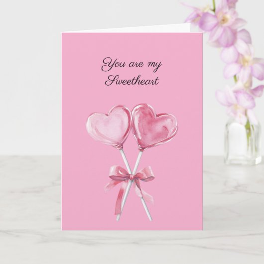 Roze hartlolly's met strik liefde kaart (Orchidee)