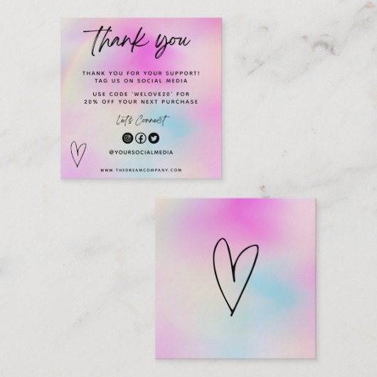 Roze hartmedia Bedankt invoegen Mini Visitekaartje (Voorkant / Achterkant)