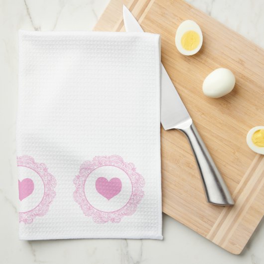 Roze hartmotief theedoek (Quarter Fold)