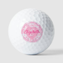 Roze hartnaam en monogram Initiaal voor dames roze Golfballen
