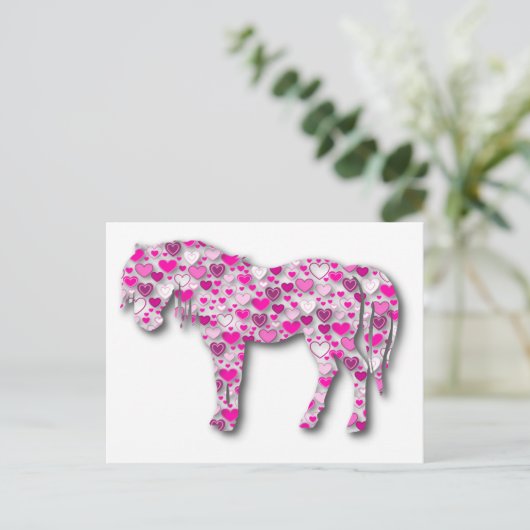 Roze - hartpaard briefkaart (Staand voorkant)