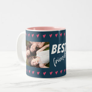 Roze Hartpatroon Beste Vrienden 2 Foto Tweekleurige Koffiemok