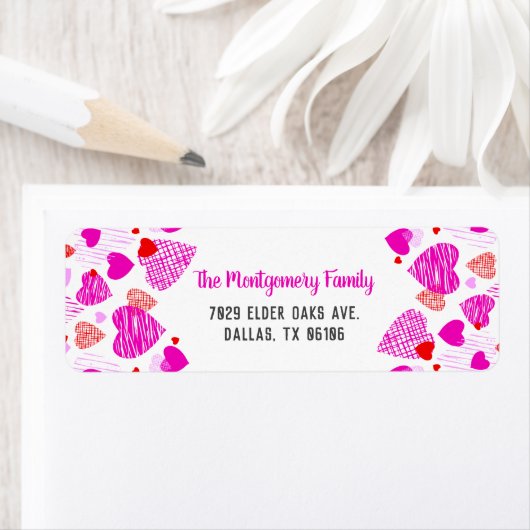 Roze hartpatroon Gepersonaliseerde Valentijn Etiket (Insitu)