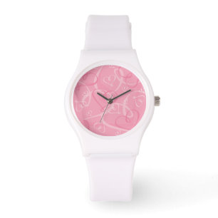 Roze hartpatroon horloge