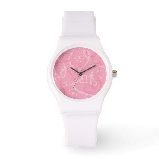 Roze hartpatroon horloge (Voorkant)