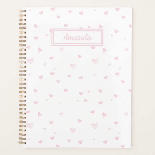 Roze Hartpatroon Mergjesachtig Romantisch Aquarel Planner (Voorkant)