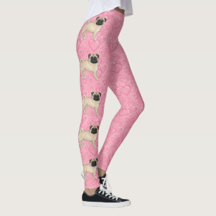 Roze hartpatroon met mopshond in fawntinten uit ee leggings