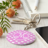 Roze hartpatroon, monogram sleutelhanger (Zijkant)
