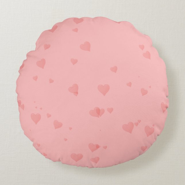 Roze Hartpatroon Ronde Kussen (Voorkant)