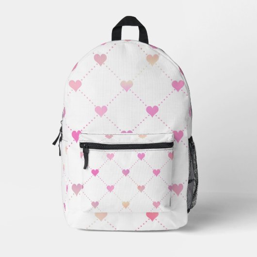 Roze Hartpatroon Rugzak – Mooie Diamant Grid (Voorkant)