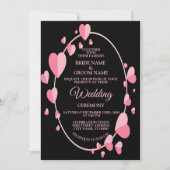 Roze Hartpatroon Zwart Geometrisch Elegant Huwelij Kaart (Voorkant)