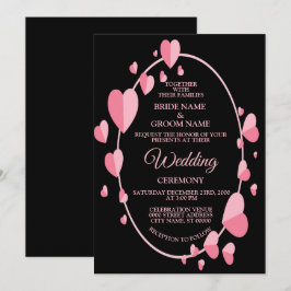 Roze Hartpatroon Zwart Geometrisch Elegant Huwelij Kaart
