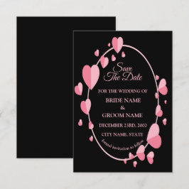 Roze Hartpatroon Zwart Geometrisch Elegant Huwelij Save The Date