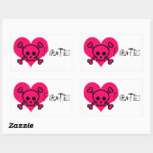 Roze hartpiraat rechthoekige sticker (Vel)