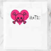 Roze hartpiraat rechthoekige sticker (Tas)