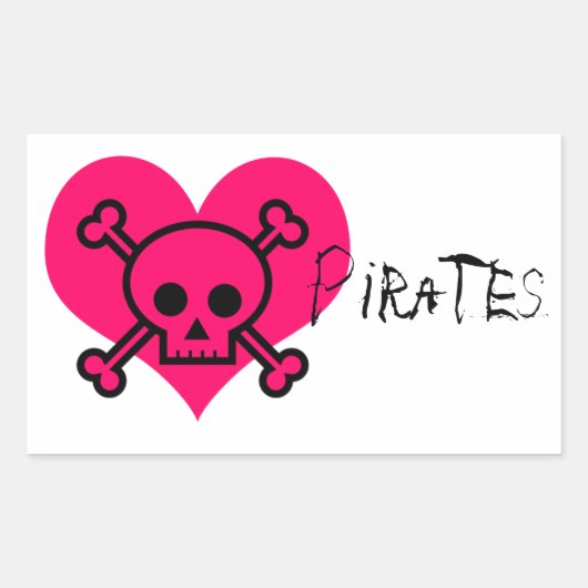 Roze hartpiraat rechthoekige sticker (Voorkant)