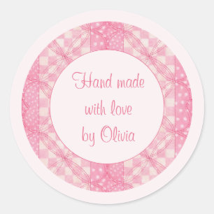 ROZE HARTQUILT 1,5" ronde hand gemaakte Stickers I