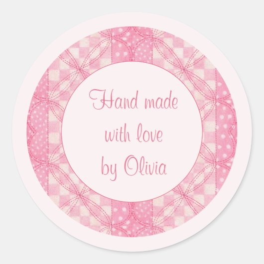 ROZE HARTQUILT 1,5" ronde hand gemaakte Stickers I (Voorkant)