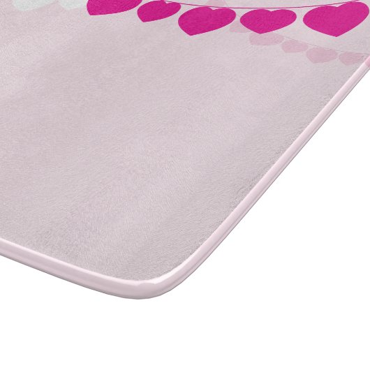 Roze hartritme 6"x7" glazen snijvlak snijplank (Hoek)