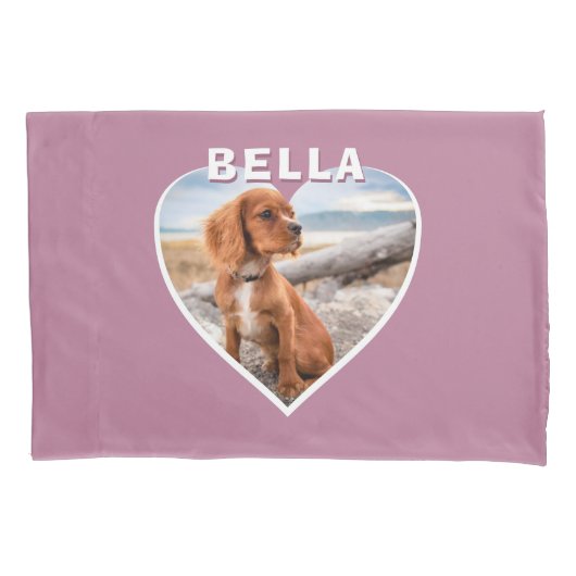 Roze hartritme Dog Foto Naam Kussensloop (Voorkant)