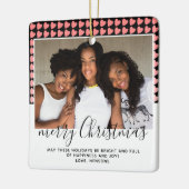 Roze hartritme Patroon Merry Kerstfoto Keramisch Ornament (Links)