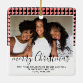 Roze hartritme Patroon Merry Kerstfoto Keramisch Ornament (Achterkant)