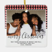 Roze hartritme Patroon Merry Kerstfoto Keramisch Ornament (Voorkant)