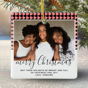 Roze hartritme Patroon Merry Kerstfoto Keramisch Ornament