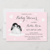 Roze hartritme Penguin Baby Shower Invitations (Voorkant)