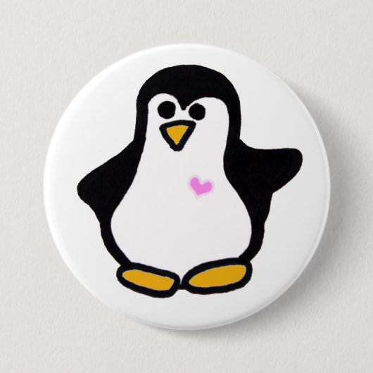 Roze hartritmepijn Penguin Ronde Button 7,6 Cm (Voorkant)