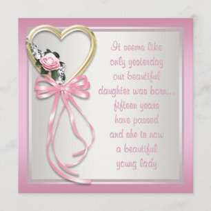 Roze Hartrozen Roze Witte Quinceanera Uitnodiging