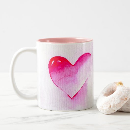 Roze hartrunge pop houdt van me tweekleurige koffiemok (Met donut)