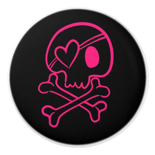 Roze hartschedel en kruisgraten keramische knop (Voorkant)