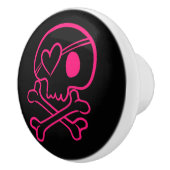 Roze hartschedel en kruisgraten keramische knop (Rechts)