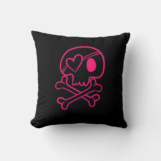 Roze hartschedel en kruisgraten kussen (Voorkant)