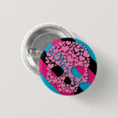 Roze hartschedel op strepen ronde button 3,2 cm (Voorkant /achterkant)