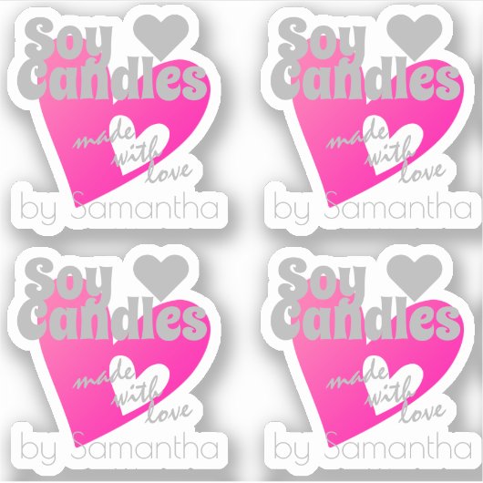 Roze hartsgrijs gemaakt van de liefdessoykaarsen sticker (Voorkant)