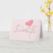 Roze hartslag 16 Birthday ballon Kaart (Gele Bloem)