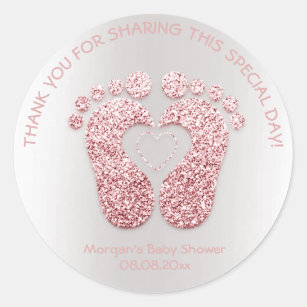 Roze hartslag Baby shower Glitter Bedankt meisje Ronde Sticker