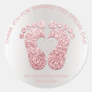 Roze hartslag Baby shower Glitter Bedankt meisje Ronde Sticker