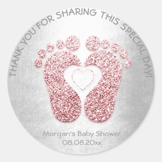 Roze hartslag Baby shower Glitter Hartelijk dank Ronde Sticker (Voorkant)