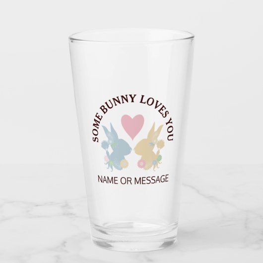 Roze hartslag en kleurrijke paaspaasbunny glas (Voorkant)