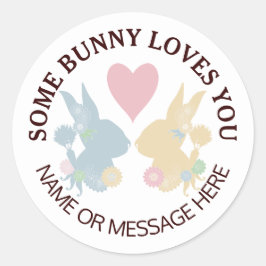 Roze hartslag en kleurrijke paaspaasbunny ronde sticker