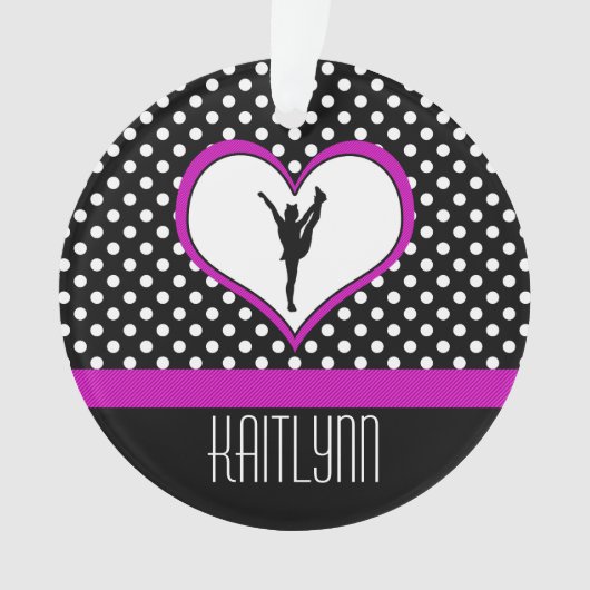Roze hartslag met Polka-Stippen Cheer Ornament (voorkant)