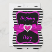 Roze hartslag zwart witte streep geboortedag kaart (Achterkant)