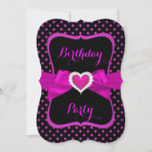 Roze hartslag Zwarte Polka Dots Birthday Party Kaart (Achterkant)