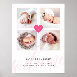 Roze hartsmonogram Baby Foto Collage Poster