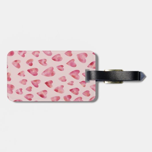 Roze hartsmonogram bagagelabel (Achterkant horizontaal)