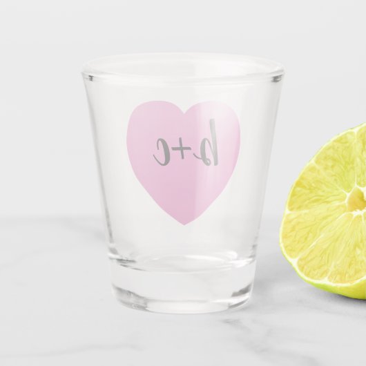 Roze hartsmonogram shot glas (Achterkant)