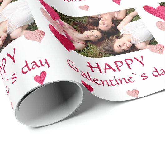 Roze Hartsvriend Foto Galentine Dag Cadeaupapier (Rol Hoek)